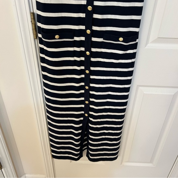 Frame The Striped Sailor Organic Cotton Midi Dress in Navy Multi Size M - Picture 7 of 11